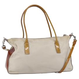 PRADA Handtasche aus Nylon mit Emaille 2-in-1 Weiß Silber Auth 152256