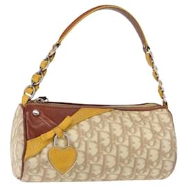 Sac à main romantique en toile Trotter Christian Dior PVC beige argent authentique 153888