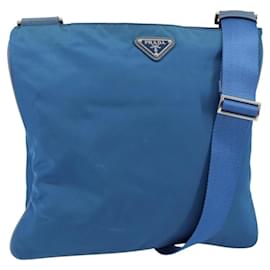 PRADA Borsa a Spalla in Nylon Blu Argento Auth 154370V