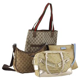 Borsa a Spalla Gucci GG Canvas Web Sherry Line PVC 4 Pezzi Beige Rosso Auth 151936
