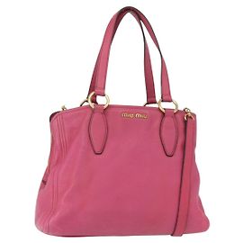 Miu Miu Tote Bag aus Leder 2 in 1 rosa gold Auth ka354