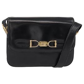 Borsa a Spalla CÉLINE Carrozza in Pelle Nera e Oro Auth gh1220