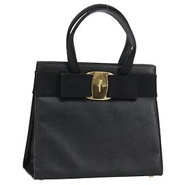Borsa a mano Vala in pelle nera e oro Salvatore Ferragamo Auth 153051