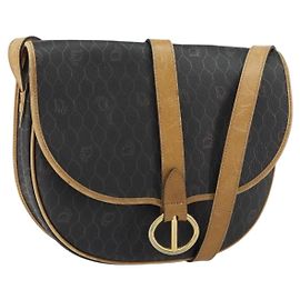 Borsa a spalla in tela a nido d'ape PVC nera e dorata Christian Dior Auth 150955