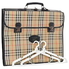 Autre Marque Burberrys Nova Check Garment Cover Canvas Leather Beige Gold Auth bs30652