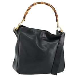 Borsa a Spalla in Pelle Gucci Bamboo 2way Nera Oro 001 0166 1638 Auth 151017