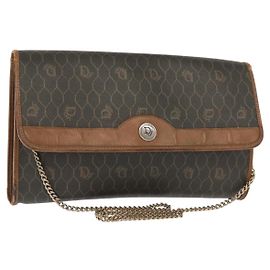 Christian Dior Honeycomb Canvas Shoulder Bag PVC Khaki Gold Auth 151985