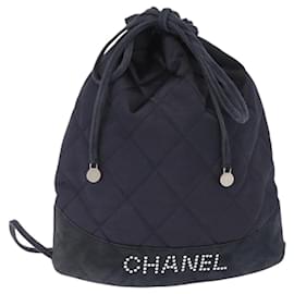 CHANEL Zaino Matelassé Satin Blu Navy CC Auth 154704