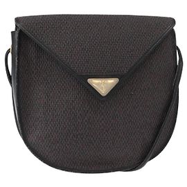 Saint Laurent Borsa a spalla in tela nera e oro Auth 151616