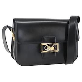 Borsa a Spalla CÉLINE Carrozza in Pelle Nera e Oro Auth ka895