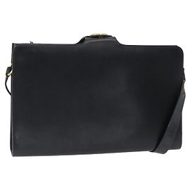 Borsa a Spalla Christian Dior in Pelle Nera e Oro Auth ka900