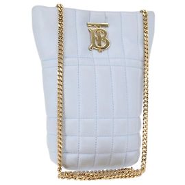 Burberry Borsa a Spalla con Catena in Pelle Blu Oro Auth 156382