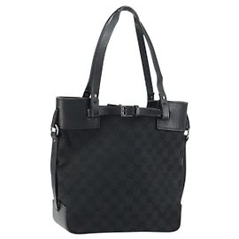 GUCCI GG Canvas Tote Bag Schwarz Silber 107757 Auth 156922