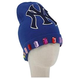Cappello in tessuti lavorati a maglia GUCCI NY in lana blu Auth am10088V