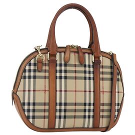 Borsa a mano Nova Check in PVC di BURBERRY 2 vie Beige Oro Auth fm4955