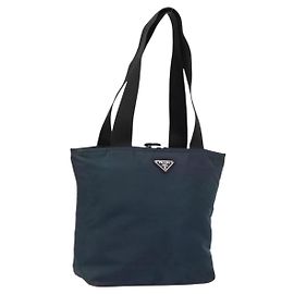 PRADA Tote Bag aus Nylon in Marineblau Silber authentisch ar13817