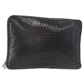 Autre Marque Borsa clutch in pelle Intrecciato Bottega Veneta nera Auth bs31360