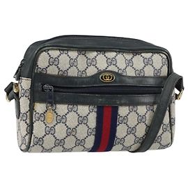 Gucci Borsa a Spalla GG Supreme Sherry Line PVC Navy Gold 010 378 Auth 155553