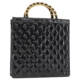 CHANEL Matelassé Kettenhandtasche Aus Lackleder Schwarz Gold CC Auth 142095