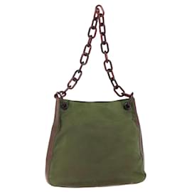 Borsa a spalla con catena Prada in nylon khaki Auth bs29881