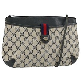 Sac à bandoulière Gucci GG Canvas Sherry Line en cuir PVC bleu marine et rouge Auth 146144