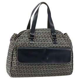 Bolso de mano de lona Zucchino FENDI azul marino plata auténtico am9266