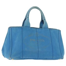 PRADA Borsa Canapa GM in tela blu oro Auth am9265