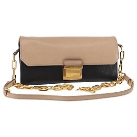 Miu Miu Portafoglio a Catena in Pelle Beige Nero Oro Auth bs29776