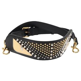 FENDI Monster Studs Tracolla in Pelle 31,5""-39,4"" Nero Oro Auth am9364