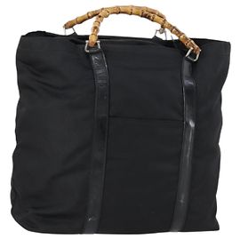 Borsa Tote in Nylon Nero Argento GUCCI Bamboo 002 2052 0412 5 Auth ep10866