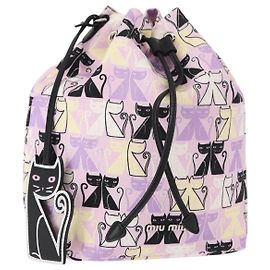 Pouch con coulisse Miu Miu Madras Cat in tela rosa argento Auth bs30224