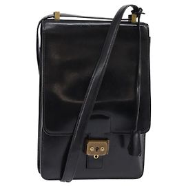 Hermès HERMES Bolsa Adepeche Ombro Couro Preto Ouro Auth bs30251