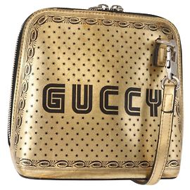 Borsa in pelle con stampa GUCCY GUCCIxSEGA oro argento 511189 Auth bs30126