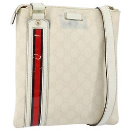 Bolso de Hombro Gucci GG Canvas Sherry Line PVC Blanco Rojo Marino 153244 Auth ep11420