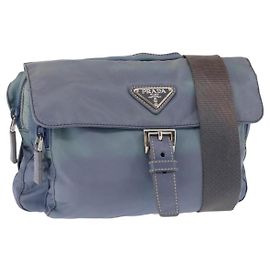 Borsa a Spalla PRADA in Nylon Azzurro Chiaro Auth ki5998