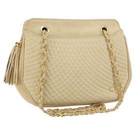 BALLY Borsa a Spalla a Catena Pelle Beige Oro Auth bs31350