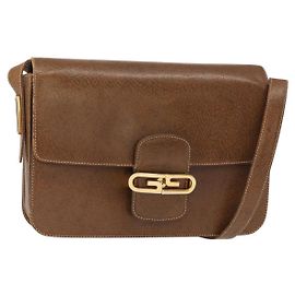 Gucci Sac à épaule en cuir marron doré Auth am9842