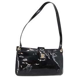 Borsa a Spalla Gancini Smalto Nero Oro Salvatore Ferragamo Auth bs31656