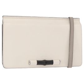 Borsa a Spalla in Pelle Gucci Bamboo Bianca Argento 370817 Auth 156171