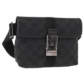 Bolso de Cintura GG Canvas Gucci Negro Plata 131236 Auth 151557