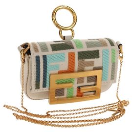 Fendi Pochette Nano Baguette in Tela Zucca Multicolore Auth 153326M