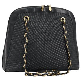BALLY Bolso de Hombro de Cuero Acolchado con Cadena Negro Dorado Auth bs31440