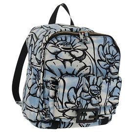Mochila FENDI de nylon azul y dorado Auth ka596M