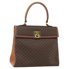 Céline Borsa a mano in tela Macadam CELINE in pelle PVC marrone e oro Auth ka556