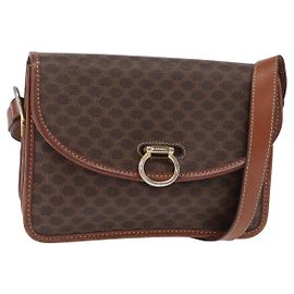Céline Bolsa de Ombro em Lona Macadam CELINE em Couro PVC Marrom Dourado Auth ka570