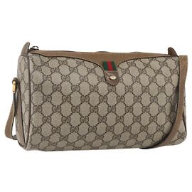 GUCCI GG Supreme Web Sherry Line Bag PVC Beige Gold 89 02 017 Auth BA8189