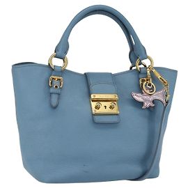 Borsa a mano Miu Miu in pelle 2 in 1 blu oro Auth BA8214