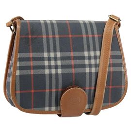 Autre Marque Burberrys Nova Check Schultertasche PVC Marine Gold Auth 155468