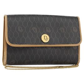 Borsa a spalla in tela a nido d'ape Christian Dior con catena in PVC nera e dorata Auth BA8201
