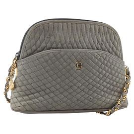 BALLY Bolsa de Ombro de Couro Cinza Dourado Auth 151768